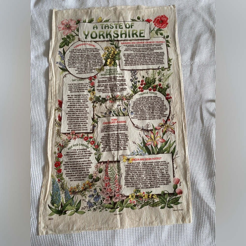 100% Cotton Yorkshire recipes Tea Towel / Dish Towel.